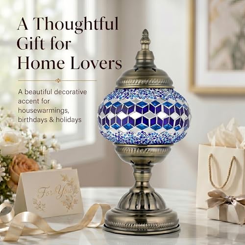 Turkish Moroccan Table Lamp Lantern with Handmade Mosaic Glass Lampshade Tiffany Style Bohemian Stained Glass Decorative Desk Lamps Bedside Night Lights for Bedroom
