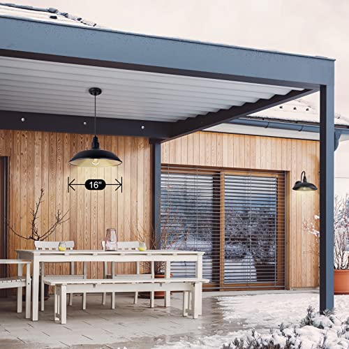 Farmhouse Pendant Light with 16 Inch Dome for Outdoor and Indoor Use