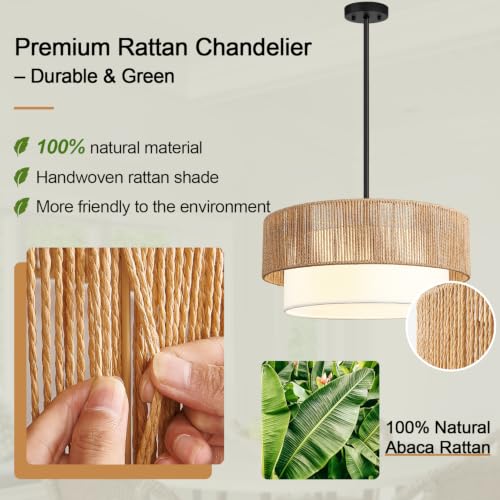 9" 52" Height Adjustable Farmhouse Chandelier Light Fixture