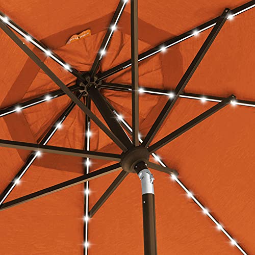 USA 10-Year-Non-Fading 9ft 3-Tier Market Patio Umbrella, Commercial Table Umbrella with 80 Solar LED Lights, Crank Open, Windproof & UPF 50+ UV Protection for Garden, Deck, Pool, Backyard, Rust