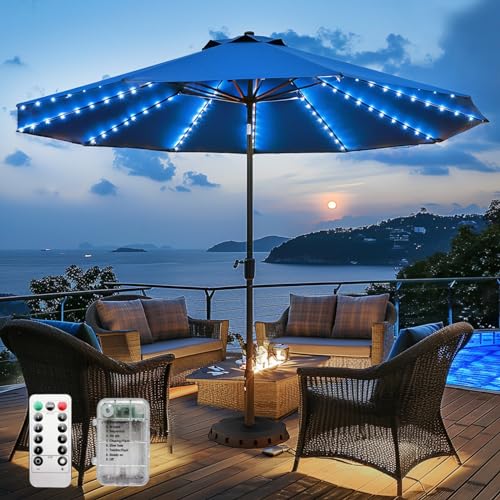 Patio Umbrella Lights Cordless 120 LED Table Umbrella Lights with Remote Control Battery Operated Waterproof Parasol String Lights for 7