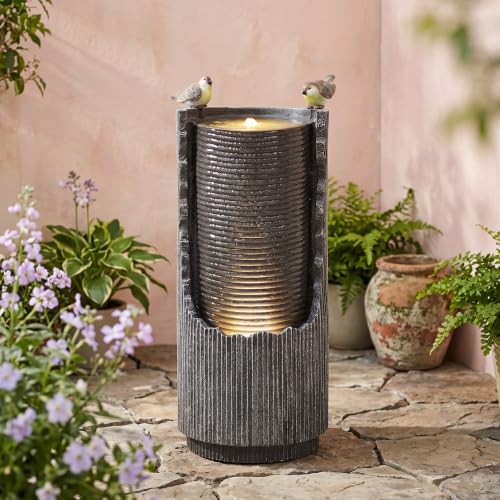 32" Faux Stone Outdoor Water Fountain with LED Lights