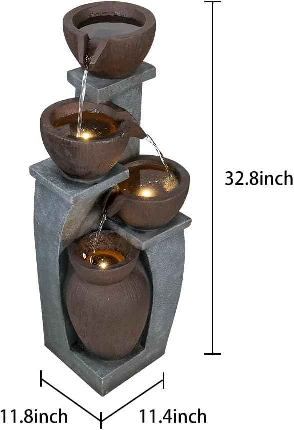 SunJet 4-Tier Outdoor Water Fountain Resin Waterfall Fountains Decor with LED Lighting Natural Polyresin Looking Stone Decor for Garden Patio Fold Court Yard Deck 11.4" L x 11.8" W x 32.8" H