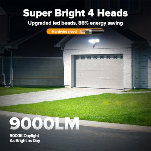80W 9000LM LED Security Lights Hardwire Motion Sensor Outdoor Lights