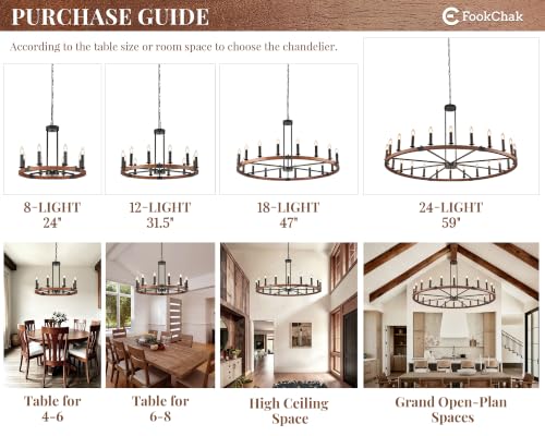 Farmhouse Wood Wagon Wheel Chandelier 12 Light Round Rustic Chandeliers