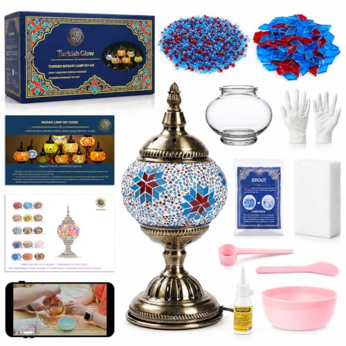 Turkish Lamp with Mosaic Kit for DIY Adults Crafts Set (Deep Blue)