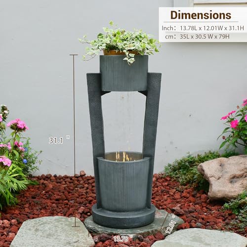 33" H Modern Outdoor Water Fountain Cascading Realistic Rock Waterfall Fountains with LED Lights Outdoor Water Fountain for Garden Patio Backyard Porch Home Decor Gold