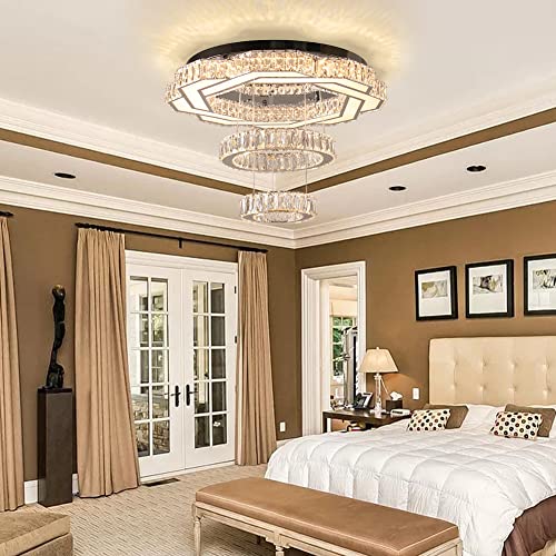 22.5" 2 Ring Modern Crystal Ring Pendant Chandelier Ceiling Light Warm