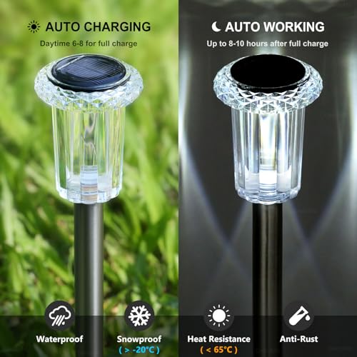 Solar Pathway Lights Outdoor Waterproof Cold White LED 15 Pack (15 Count)