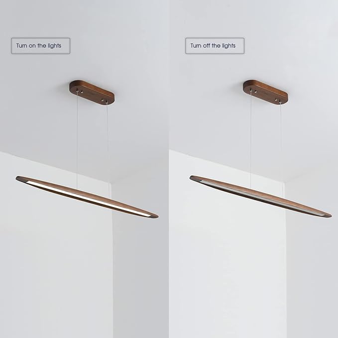 Wood Linear Pendant Hanging Light Fixture Minimalist Light Linear Chandelier Wood Kitchen Island Lighting 40w Dimmable for Dining Room Dining Table Living Room Pool Table Walnut Color - Aura Lighting