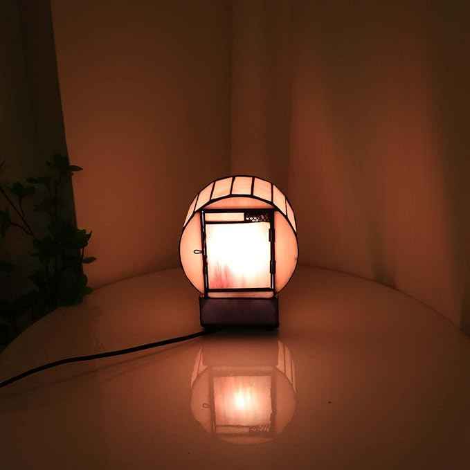 Bieye L10911 Cat and Mouse Tiffany Style Stained Glass Desk Clock Table Lamp for Home Decor (Pink)