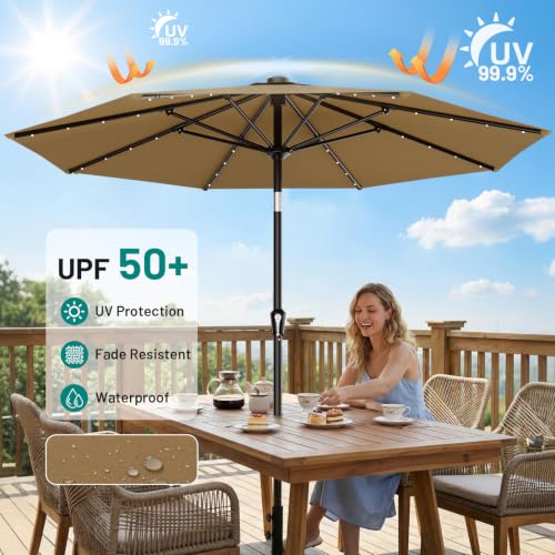 9FT Patio Umbrella with Solar Lights
