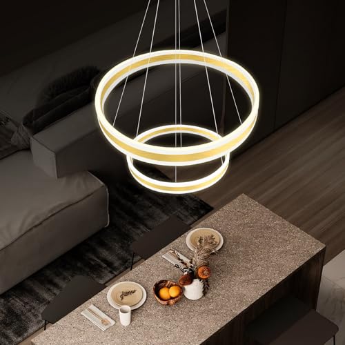 D7.8''+15.7'' Modern Ring Chandelier for Dining Room LED Dimmable Pendant Lighting for Living Room Foyer Bedroom Entryway 3000K