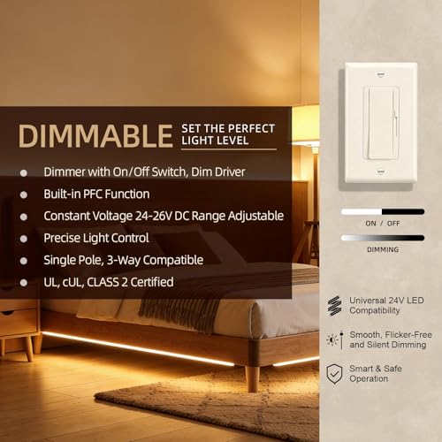 Dimmer Light Switch & 24V 60W Dimmable LED Driver 2 in 1