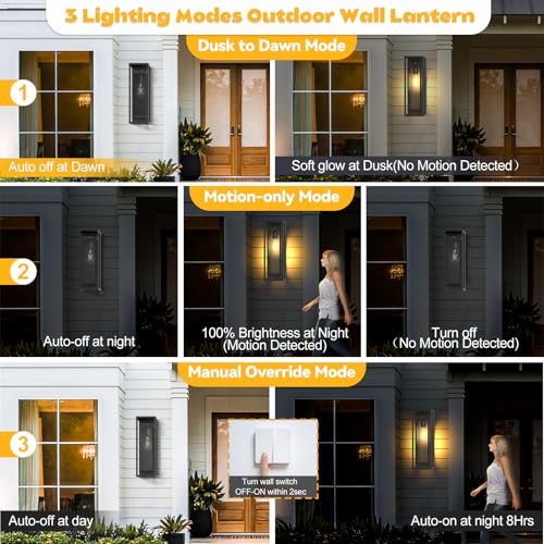 2 Pack Motion Sensor Outdoor Wall Light 15in Large Porch Lights for House (2 Count)