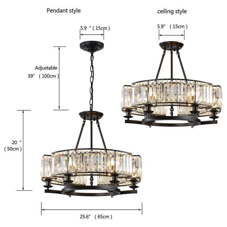 Vintage Crystal Chandelier Black Hanging Light Fixture 24in 6 Lights