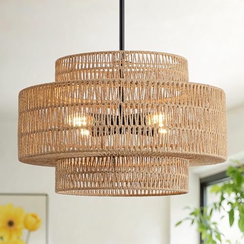 17.7" Rattan Chandelier for Dining Room