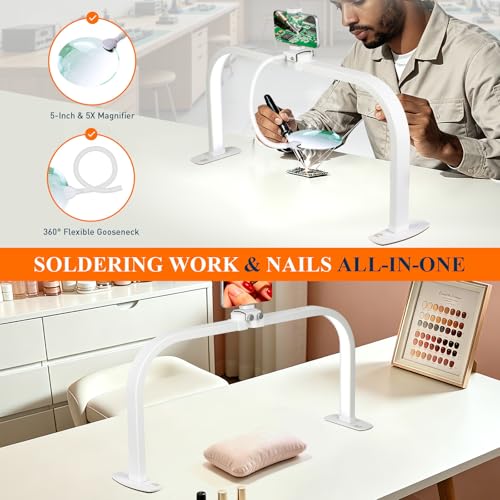 Half Moon Nail Desk Lamp with 5X Magnifier & Phone Holder (5 Count)