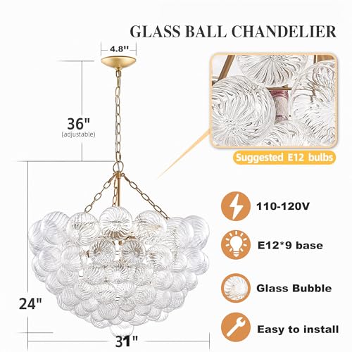 Nordic Bubble Ball Glass Chandelier 31"
