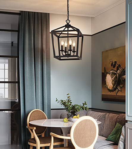 Farmhouse Rustic Black Lantern Chandelier Hanging Light Fixture 4