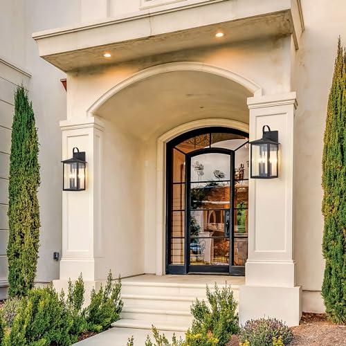 3 Light 9 inches Wide 20.5 inches High Large Wall Lantern Light with Textured Black Finish and Clear Glass New Traditional Outdoor Wall Lights for a Porch
