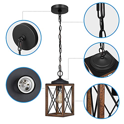 Farmhouse Pendant Light Wood Grain 63 Inch Adjustable Chain