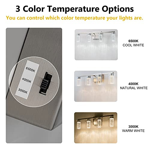 4 Light Brushed Nickel Vanity Light with 3 Color Modes