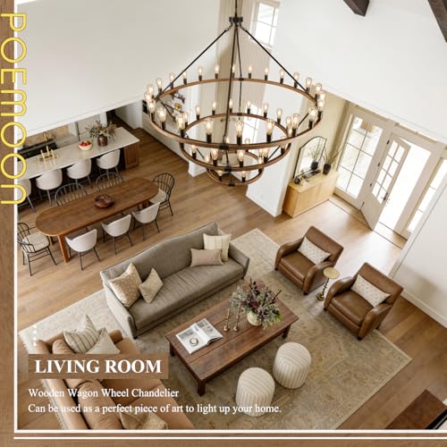 Oak Wooden Wagon Wheel Chandelier 48