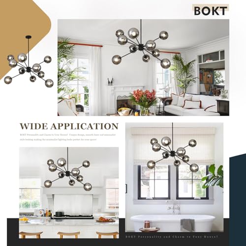10 Lights Black Sputnik Chandelier Adjustable Modern Large Globe Pendant Hanging Light Mid Century Smoke Grey Glass Sputnik Lights Contemporary Chandelier Dining Room Light Fixtures Over Table