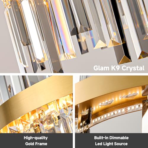 Led Gold Smoke Grey Crystal Chandelier