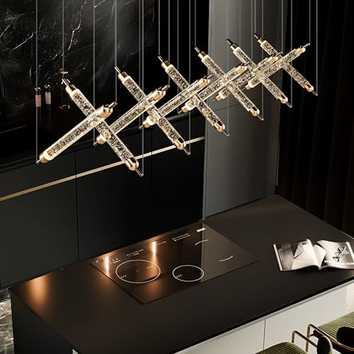 55" LED Large Modern Rectangle Crystal Chandeliers for Dining Room