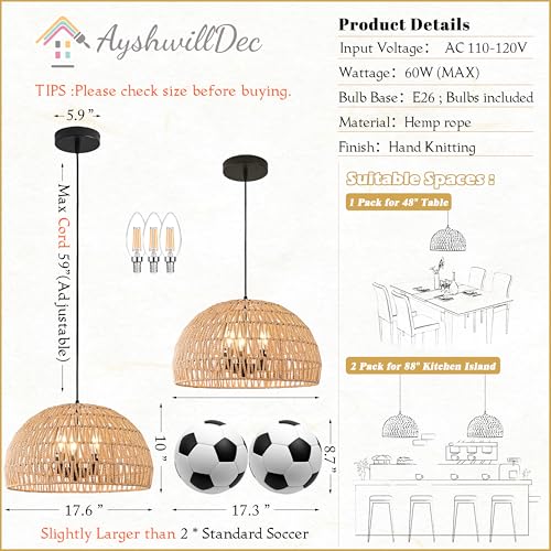 17.6 inch Hemp Rope Woven Pendant Light Wicker Pendant Light 3