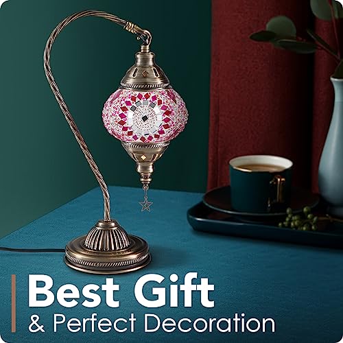 Turkish Moroccan Lamp with Bronze Base 3 Color Options Handmade Swan Neck Mosaic Glass Bedside Lamps for Bedroom