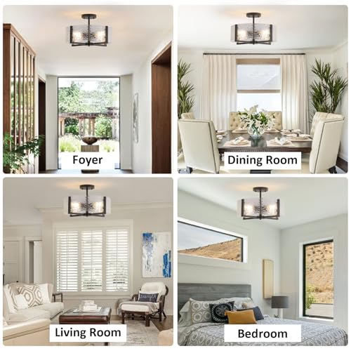 18" Black Large Semi Flush Mount Ceiling Light