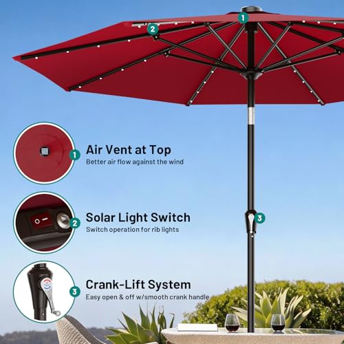 9FT Patio Umbrella with Solar Lights
