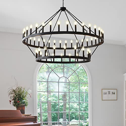 2 Tier Black Large Wagon Wheel Chandelier