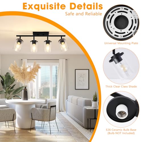 4 Lights Track Lighting Fixtures Ceiling with Clear Glass Shades
