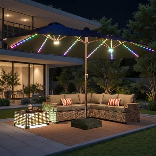15ft Umbrella Outdoor Patio Solar Lights with Base