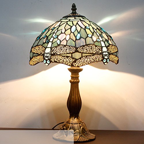 Tiffany Lamp Sea Blue Stained Glass Table Lamp 18 Inch Dragonfly