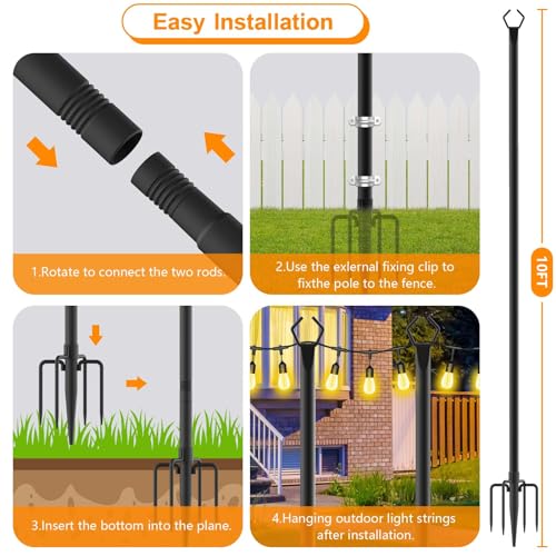 4 Pack String Light Poles (10 Foot)