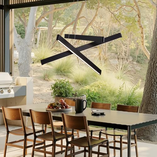3 Light Solid Wood Black Linear Pendant Light (3 Count)