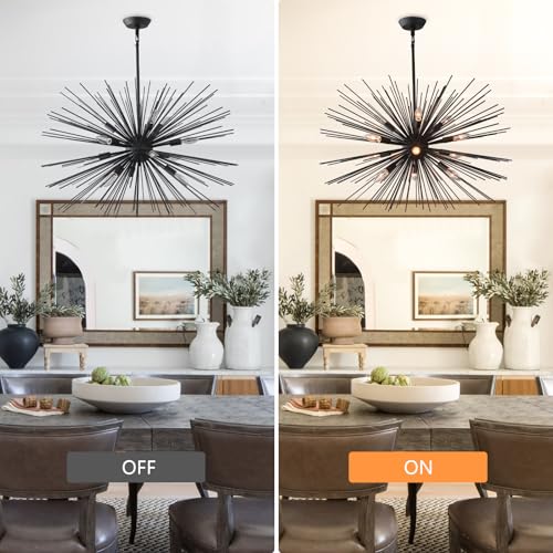 33.8in 12 Light Black Sputnik Chandelier Modern Geometric Starburst