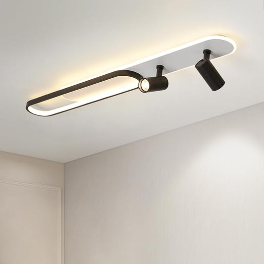 Modern LED Ceiling Light with 2 Spotlights 50W Black Linear Ceiling Light with Remote Control Dimmable (3000-6000k) 39.3Inch Room Ceiling Lamp for Living Room Bedroom Kitchen Laundry Hallway