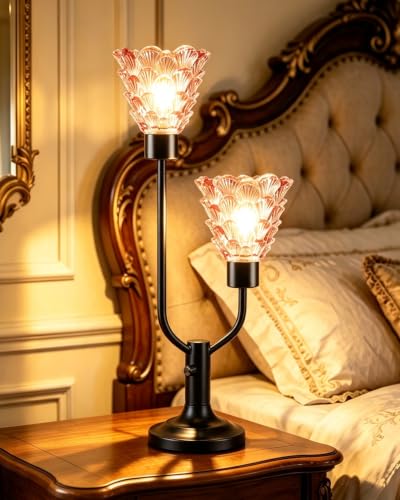 Mid Century Modern Table Lamp Vintage Pink Glass Lamp Dimmable
