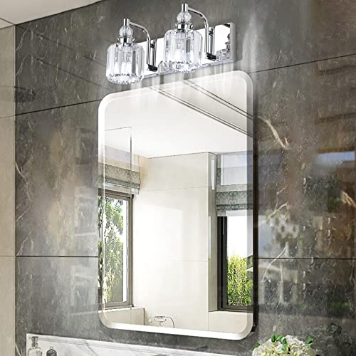 Crystal Vanity Lights 2 Lights Modern Crystal Chrome Bathroom Vanity Light for Bathroom Lighting Fixtures Over Mirror (2 Count)