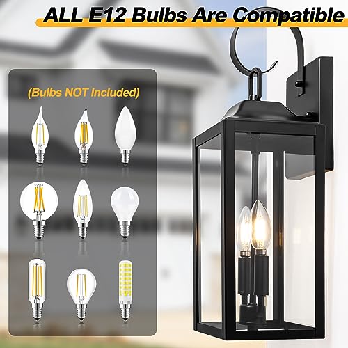 19" Large Black Outdoor Wall Lights (2 Count)