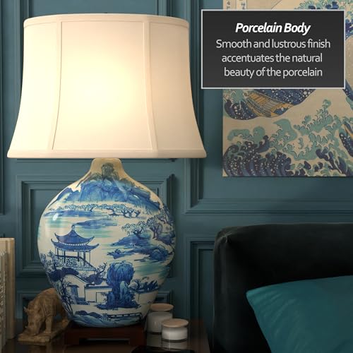 32" Blue and White Ming Landscape Vase Lamp