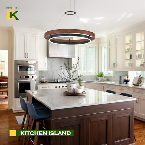 Modern LED Chandelier Circular Farmhouse Red Walnut Color