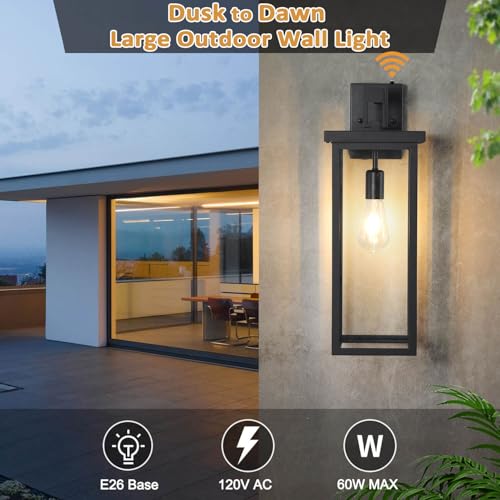 20'' Outdoor Wall Lantern Dusk Dawn Large Black Exterior Porch Light