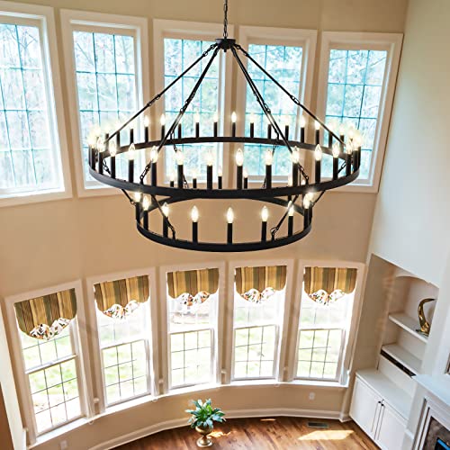 2 Tier Black Large Wagon Wheel Chandelier
